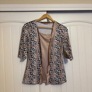 Shein Cheetah Print Blouse Small Layered Long Sleeve Pullover Satin Feel